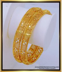 BNG548 - 2.10 Size Latest Collection Gold Plated Flower Pattern Gold Bangles Design Online