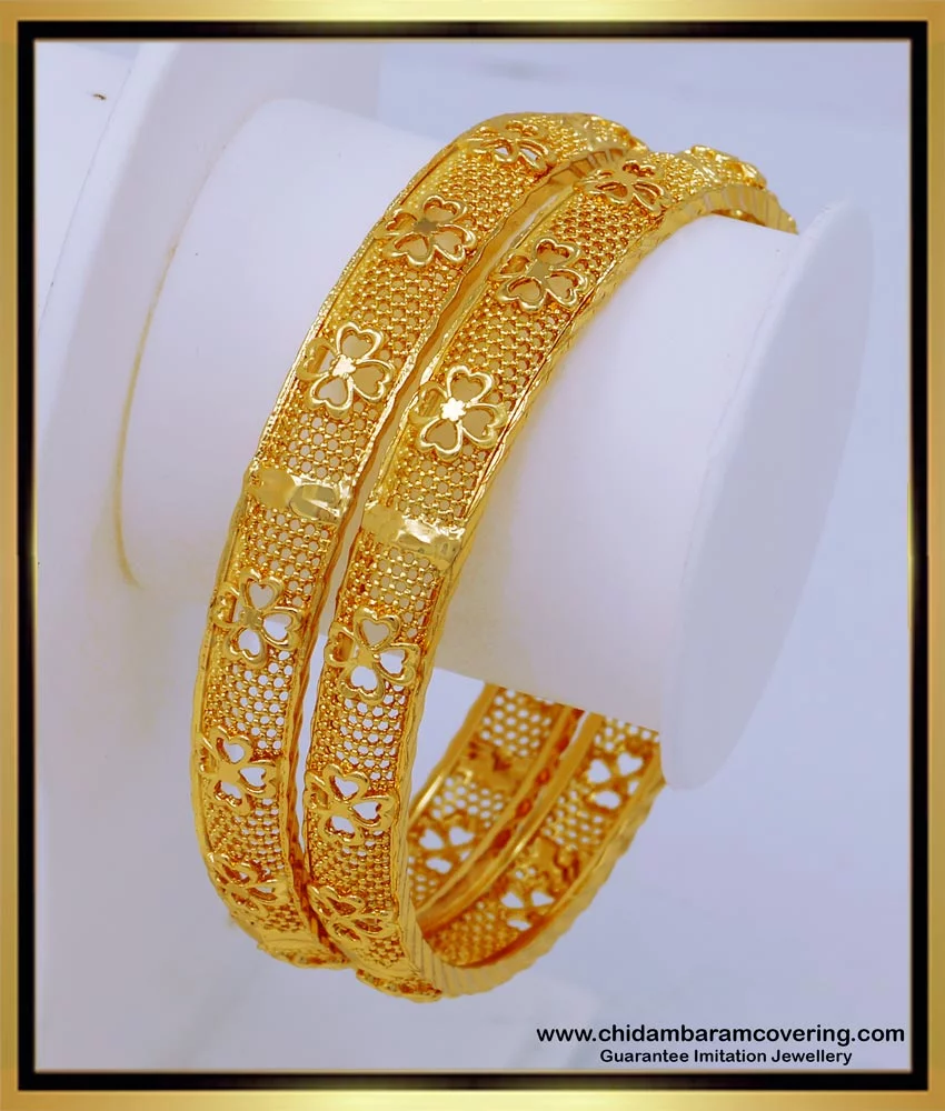 Buy Latest Collection Gold Plated Flower Pattern Gold Bangles ...