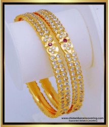 BNG557 - 2.8 Size First Quality Impon Bangles Ruby and White Stone Five Metal Bangles Designs