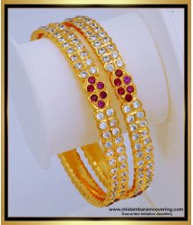 BNG559 - 2.6 Size South Indian Jewellery First Quality White and Ruby Stone Impon Bangles Online 