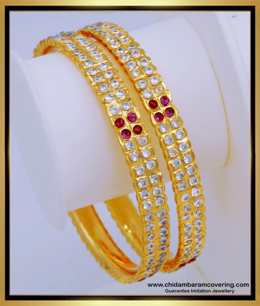BNG560 - 2.6 Size Bridal Wear Gold Stone Bangles Design Five Metal Impon Bangles for Ladies  