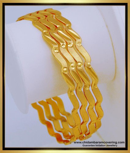 Bng571 - 2.6 Size New Model 1 Gram Gold Zig Zag Bangles Design Light Weight Daily Use Bangles Set