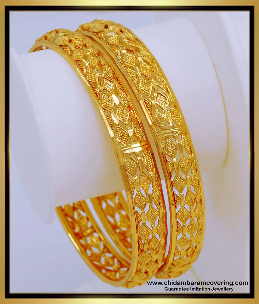 Buy Latest Diamond Cut Work One Gram Gold Bangles Design for Daily Use