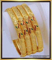 BNG593 - 2.8 Size Gold Look Enamel Forming Gold Wedding Bangles Set for Women 