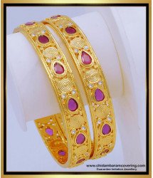 BNG596 - 2.8 Size South Indian Jewelry One Gram Gold Ruby Bangles Design for Women 