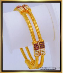 BNG598 - 2.8 Size Beautiful Simple Look One Gram Gold White and Ruby Stone Bangles Designs