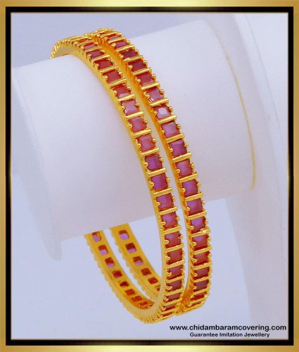 BNG601 - 2.8 Size Attractive Ruby Stone Light Weight Designer Bangles One Gram Gold Jewellery Online