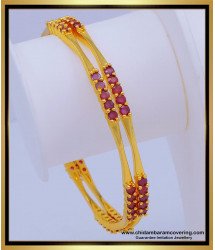 BNG606 - 2.8 Size Simple Light Weight Ruby Stone Gold Covering Party Wear Bangles Online