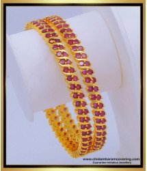 BNG608 - 2.8 Size Latest Pink Stone Ruby Bangles Women Gold Bangles Design Online