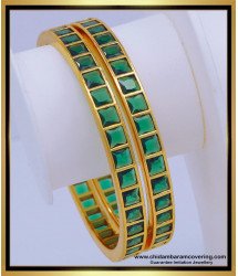 BNG609 - 2.8 Size Precious Impon Green Emerald Gold Bangles Designs for Women
