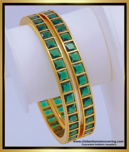 BNG609 - 2.6 Size Precious Impon Green Emerald Gold Bangles Designs for Women