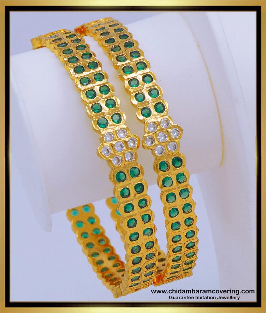 BNG611 - 2.8 Size Panchaloha Emerald Bangles Flower Design Impon Bangles Buy Online