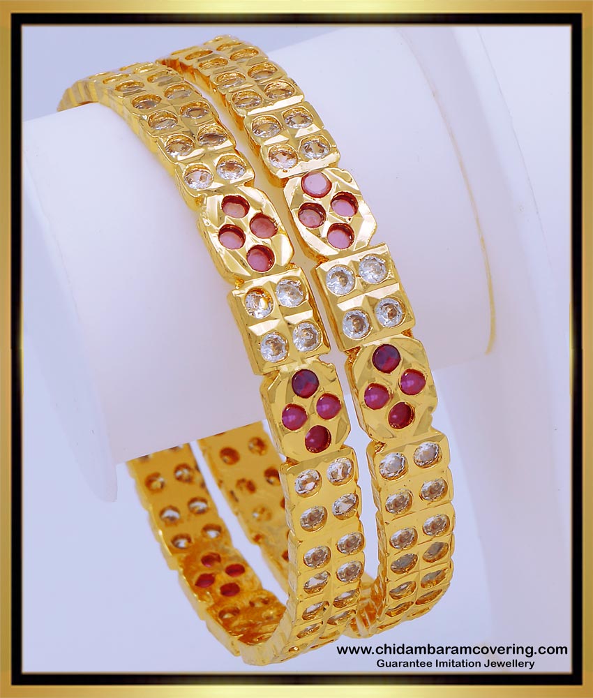 BNG612 - 2.8 Size Attractive Real Gold Design Full Stone Bridal Wear Impon Bangles Design 