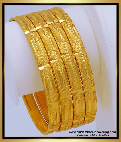 BNG628 - 2.8 Size Traditional Gold Design 4 Bangles Set Artificial Bangles for Daily Use 