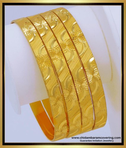 BNG630 - 2.6 Size Beautiful Flower Design One Gram Gold Plated Bangles Online Shopping