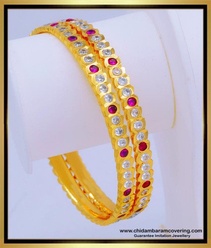 BNG646 - 2.8 Real Gold Design Impon Jewellery Stone Bangles