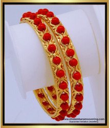 BNG664 - 2.4 Size 1 Gram Gold Plated Red Beads Bangles Designs