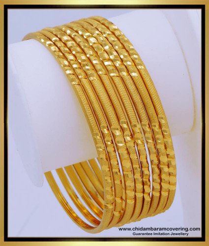 BNG671 - 2.6 Size South Indian Jewellery One Gram Gold Bangles Set