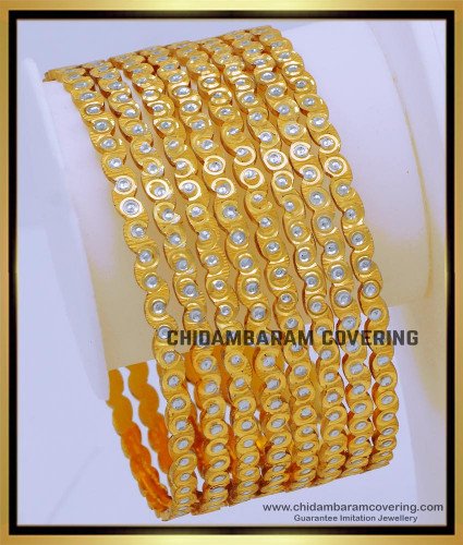 BNG673 - 2.10 Size Bridal Wear White Gold Bangles Design Set Online