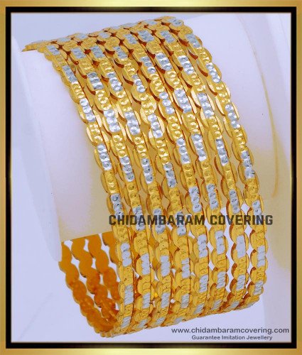 BNG674 - 2.10 Size First Quality Rhodium Polish Gold Bangles Set