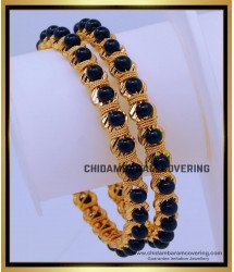 BNG683 - 2.4 Size One Gram Gold Plated Black Beads Bangles Design