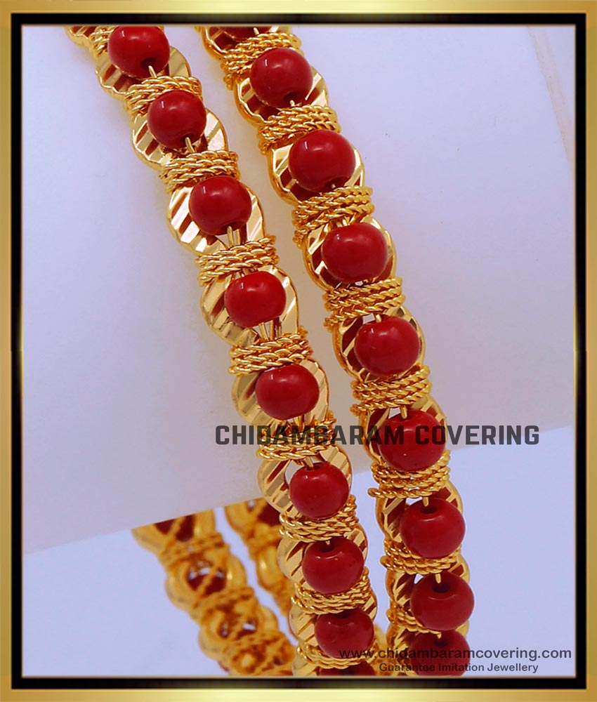 Traditional Red Coral Gold Bangles Design for Women
