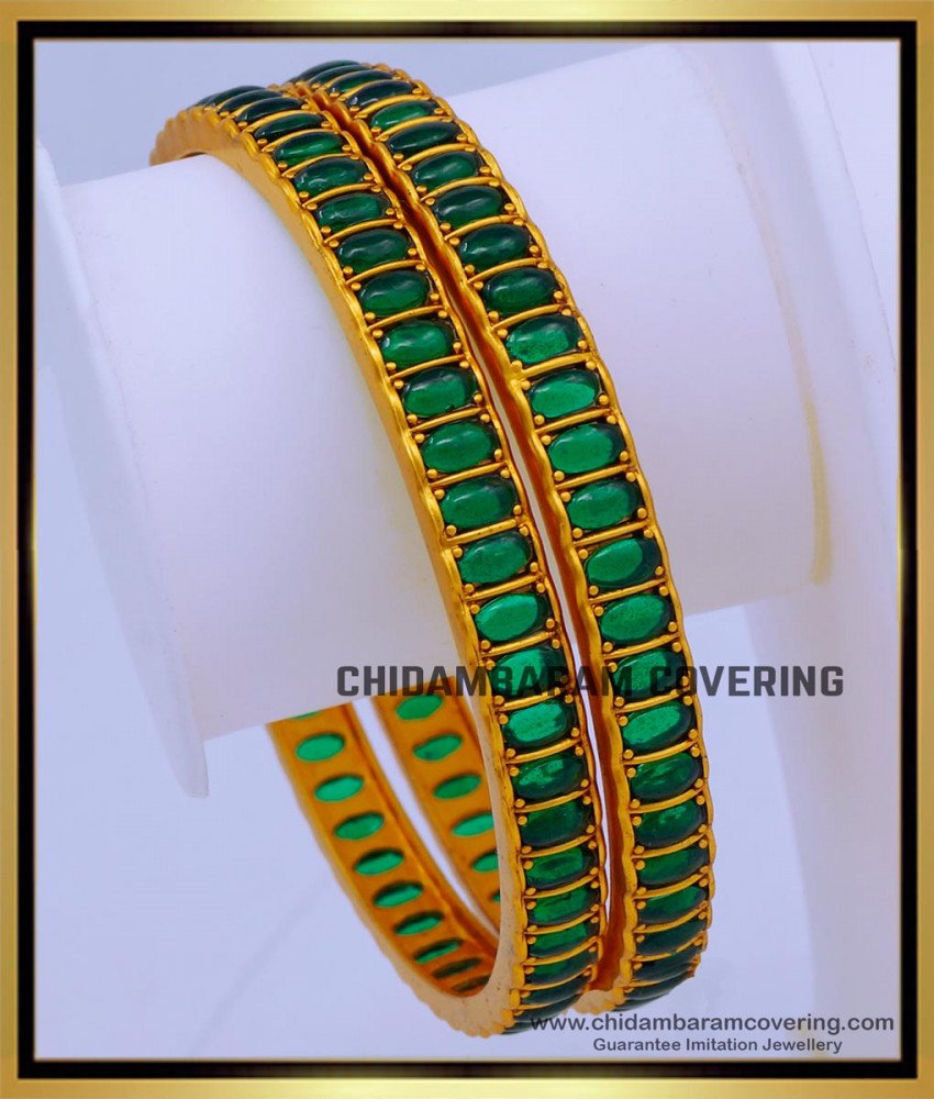 Elegant Emerald Kemp Stone Bangles Gold Design Online