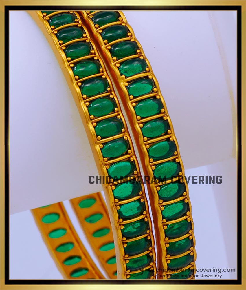 Elegant Emerald Kemp Stone Bangles Gold Design Online