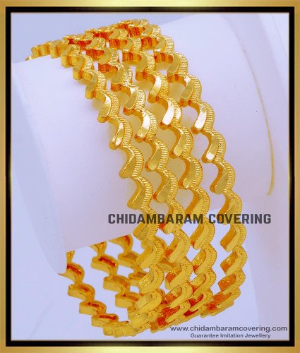 BNG706 - 2.8 Size New Model Curvy Design Gold Plated Bangles for Daily Use