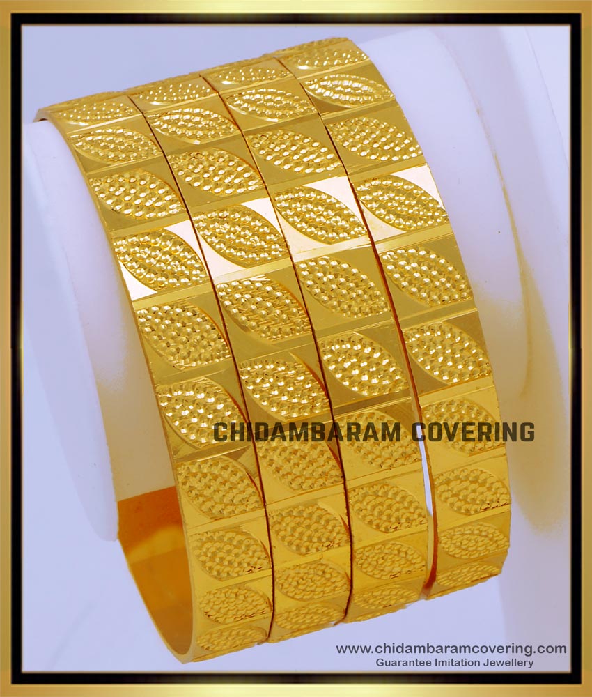 Unique Leaf Design 1 Gram Gold Bangles Set for Wedding