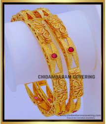 BNG715 - 2.6 Size Latest Gold Forming Ruby Stone Bangles Set Online 