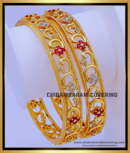BNG716 - 2.8 Size Attractive Gold Plated Stone Bangles for Ladies 