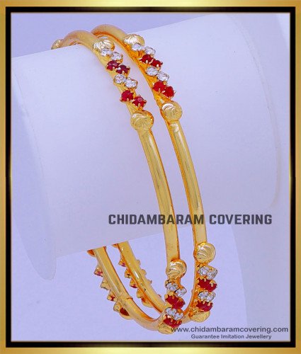 BNG724 - 2.4 Size Simple Gold Plated Stone Bangles For Daily Use