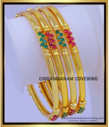 BNG725 - 2.6 Size Latest Ruby Emerald Stone 1gm Gold Plated Bangles