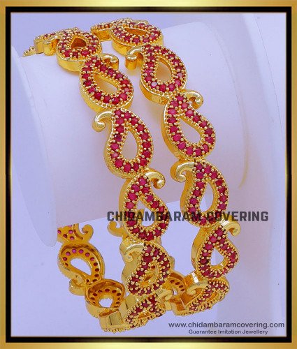 BNG731 - 2.8 Size First Quality Ruby Stone Mango Design Bangles Design Online