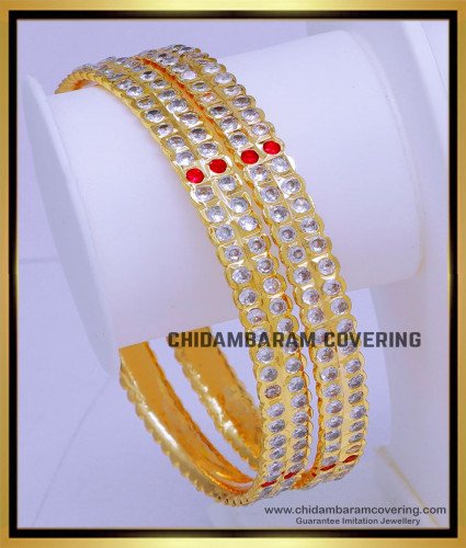 BNG762 - 2.10 Five Metal Traditional Gold White Stone Bangles Designs