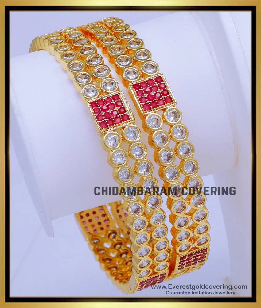 Buy Impon Bracelet One Gram Gold Plated White and Ruby Stone Flower Design  Bracelet for Ladies