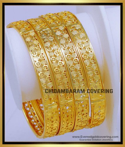BNG816 - 2.4 Size Bridal Wear 4 Bangles Set Gold Designs for Wedding