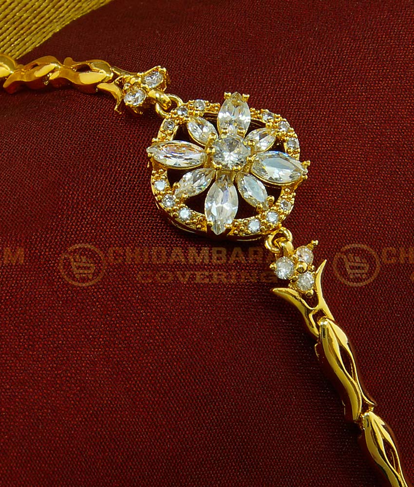 BCT121 - Unique American Diamond Rose Gold Flower Design Bracelet for Women