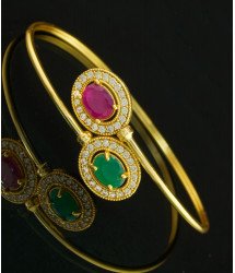 BCT125 - 2-6 size New Open Bangle Type Bracelet Pink and Green Stone Party Wear Gold Plated Women Bracelet Designs