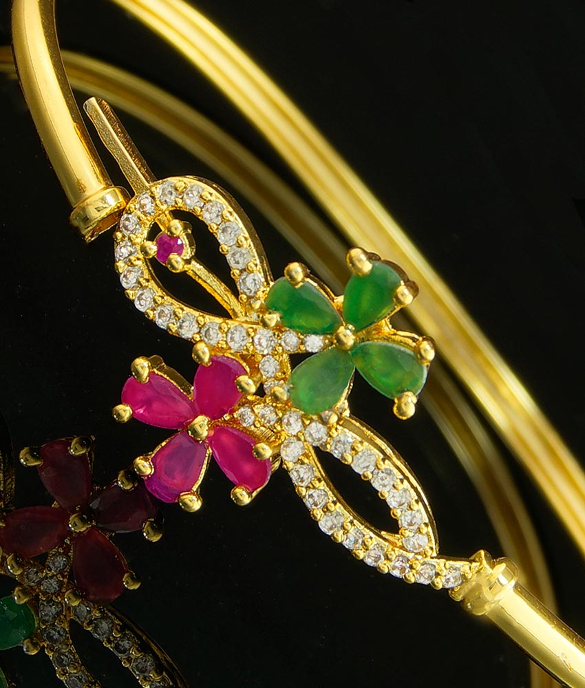 BCT126 - 2.6 size One Gram Gold Stylish Ad Stone Flower Design Open Kappu Type Bracelet for Girls