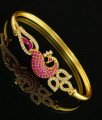 BCT130 - 2.4 New Fashion Gold Covering White and Ruby Stone Peacock Gold Kada Design Openable Bracelet 