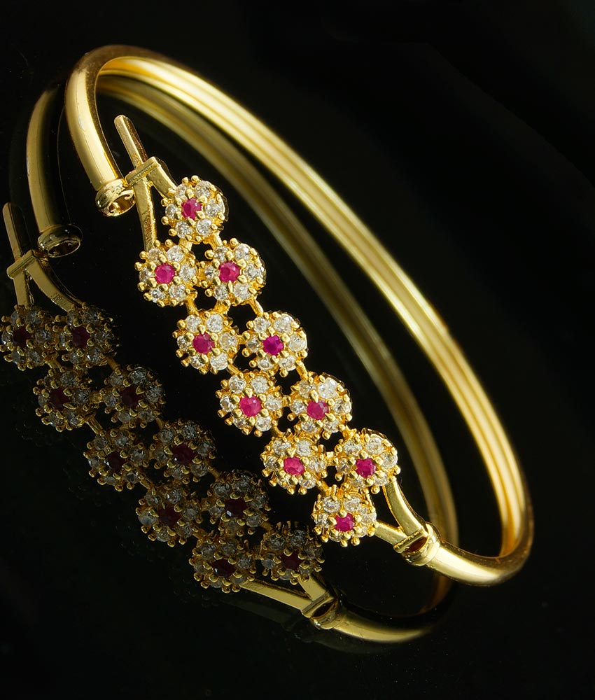 BCT132 - 2.4 Size Buy Gorgeous American Diamond Gold Style Flower Kada Bracelet Online 