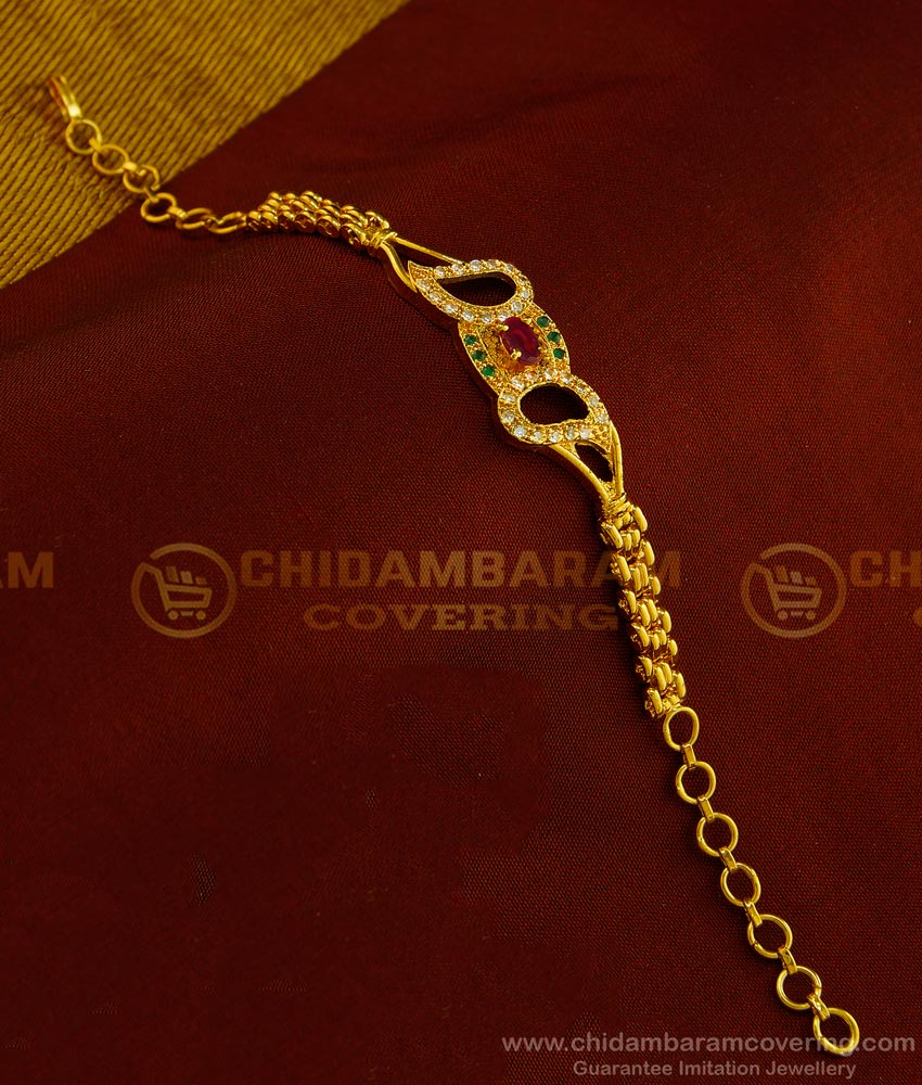 BCT176 - One Gram Gold Unique Watch Type Chain Ad Stone Designer Bracelet for Girls 