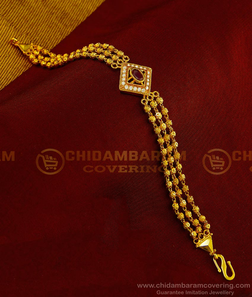 BCT179 - Latest Gold Plated Gold Style watch type balls chain Ladies Stone Bracelet Collections Online