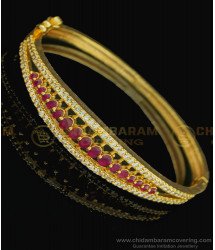 BCT210 - 2.6 size Unique Party Wear One Gram Gold White and Ruby Stone Women Bracelet