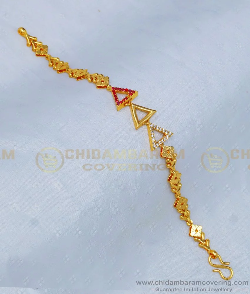 Buy New Triangle Shape Ruby and White Stone Stylish Gold Bracelet ...