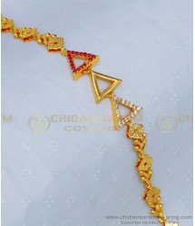 BCT226 - New Triangle Shape Ruby and White Stone Stylish Gold Bracelet Designs for Girls 