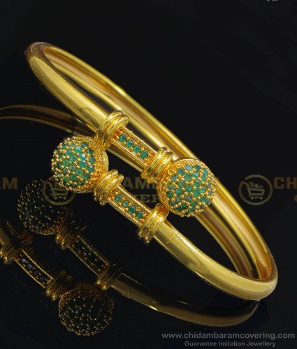 BCT236 - 2.6 Size Trendy Emerald Green Stone Bracelet Pure Gold Plated Guaranteed Open Type Kappu Bracelet 
