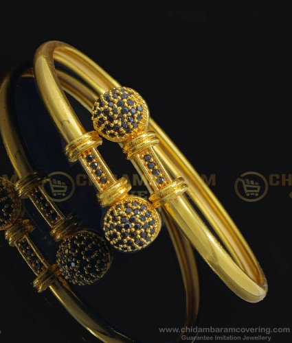 BCT238 - 2.6 Size Unique Black Stone Stylish Gold Bracelet Designs for Girls One Gram Jewelry Online